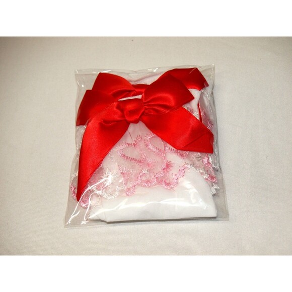 Sexy Red Bow in Back Ruffled Socks White has Embroidered Pink Hearts Amazing NWT - Picture 4 of 6
